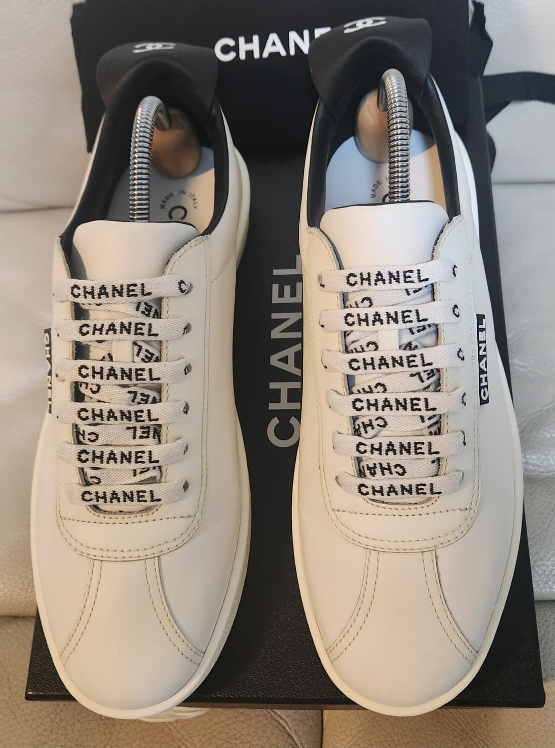 [정품] 샤넬 스니커즈 운동화 카프스킨 테니스화 슈레이스 화이트 38.5 상품이미지1