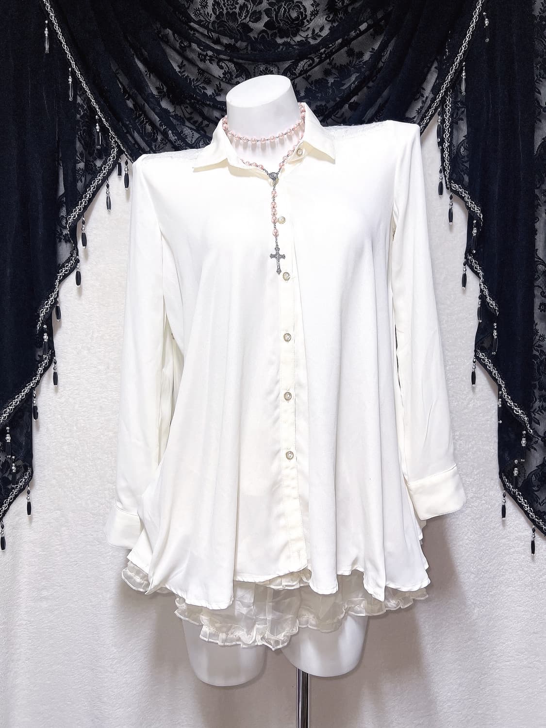 잉그니 로맨틱갸루 로걀 아이보리 레이스 시스루 블라우스 셔츠 양산형 핀터 상품이미지6