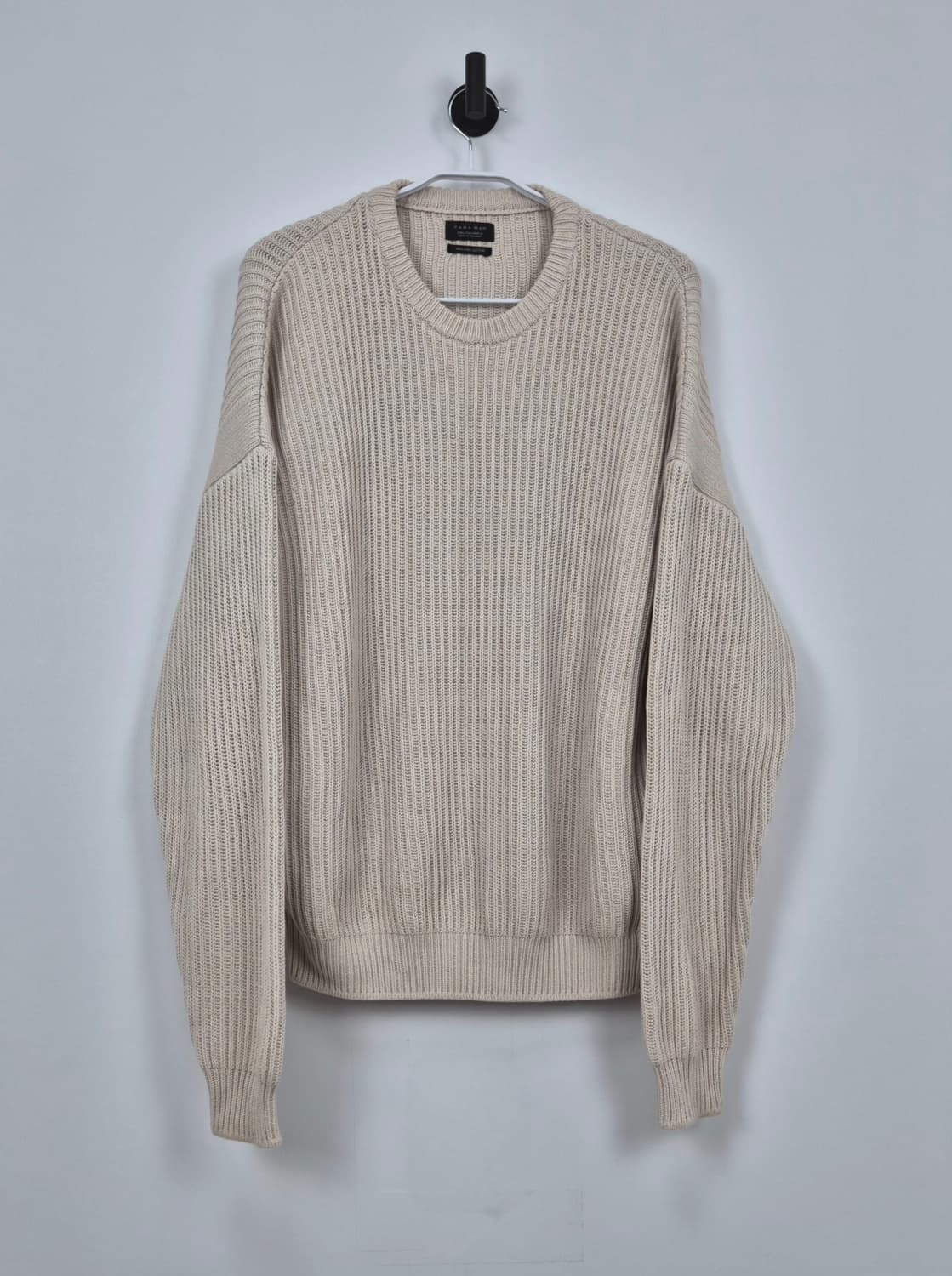 ZARA MAN 베이지 파인 코튼 립 니트 스웨터 상품이미지1