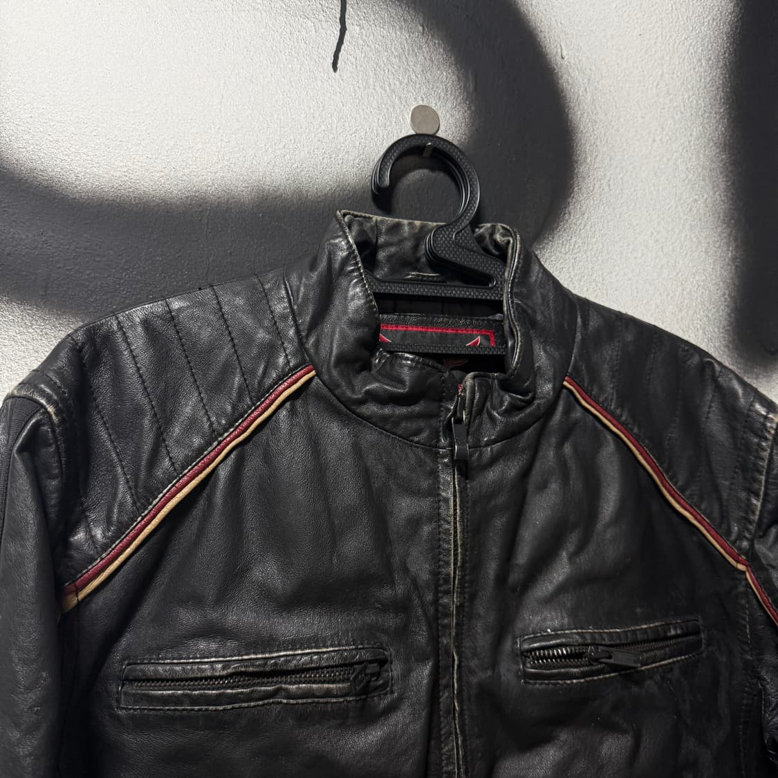 VTG 빈티지 100% 쉽스킨 양가죽 배색 퀼팅 싱글 바이커 자켓 상품이미지3