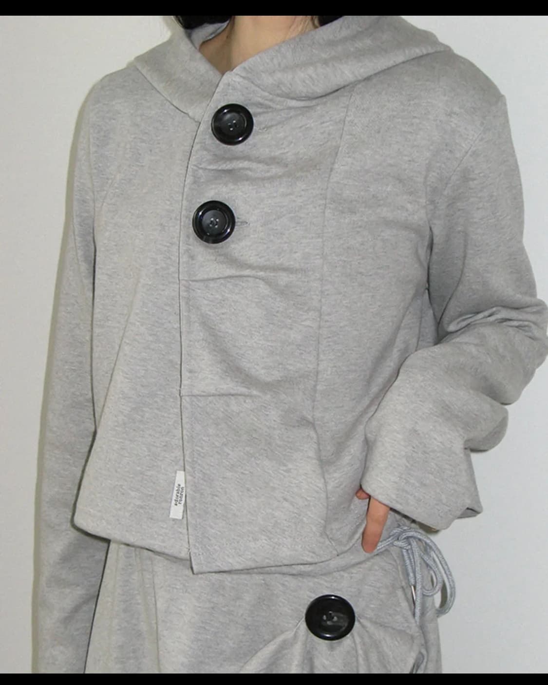 론론 빅버튼 후드 가디건 그레이 상품이미지1