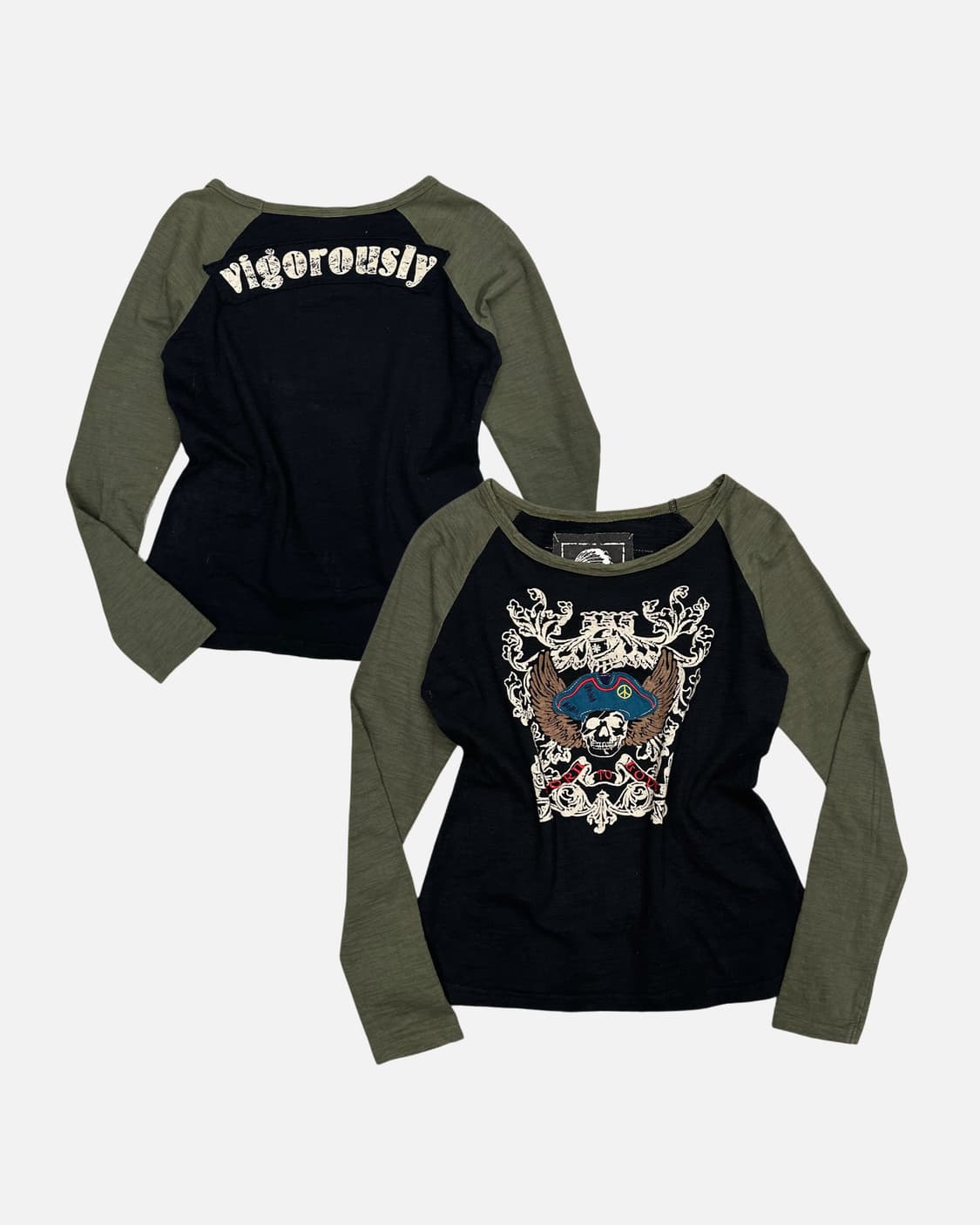 patch skull khaki raglan t 상품이미지1