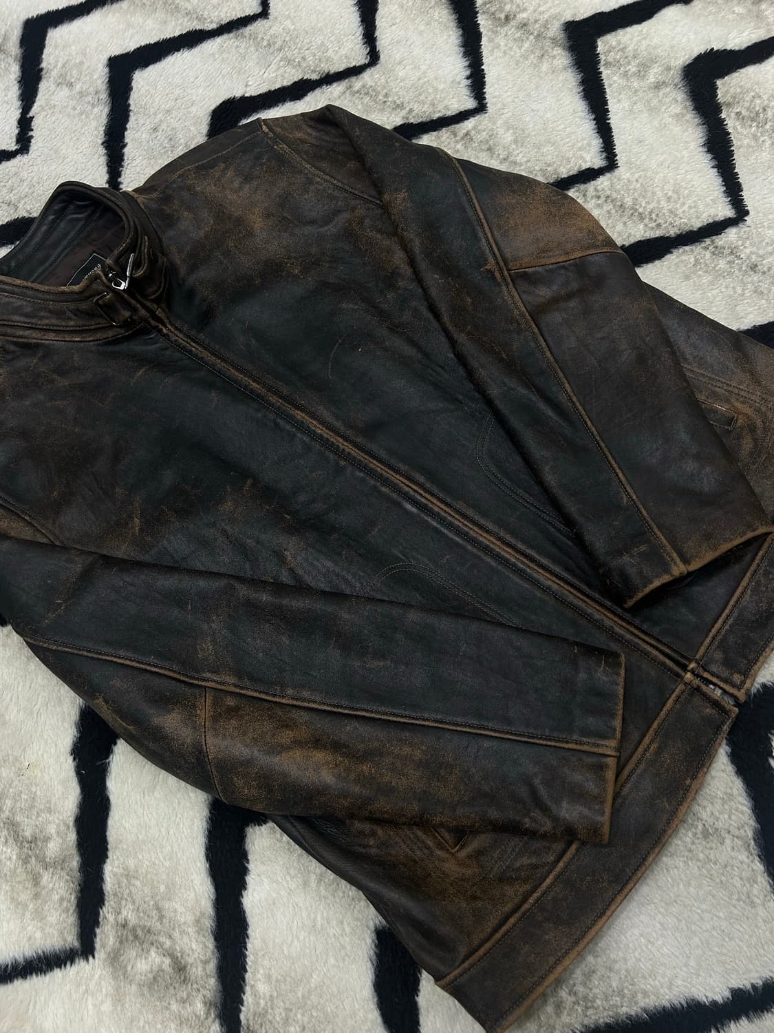 [L]빈티지 에이징 양가죽 집업자켓/브라운 상품이미지1