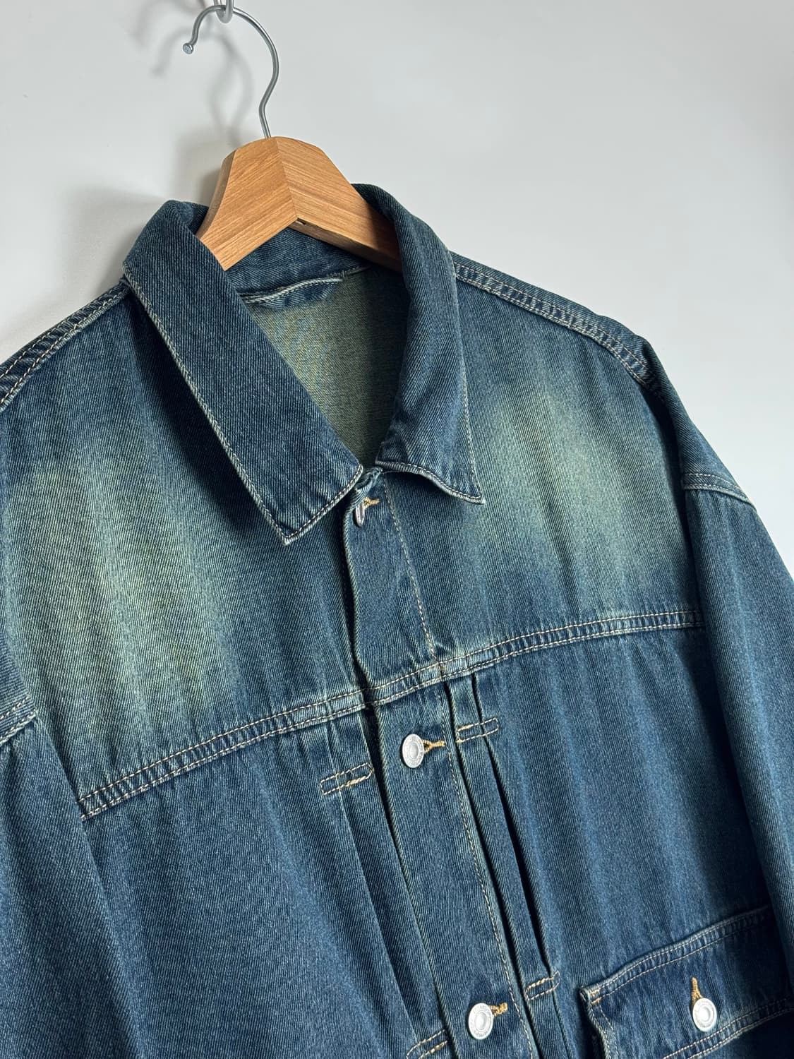 프릭스스토어 오버핏 2세대 데님 자켓 G잔 트러커 커버올 인디고 블루 L 상품이미지4