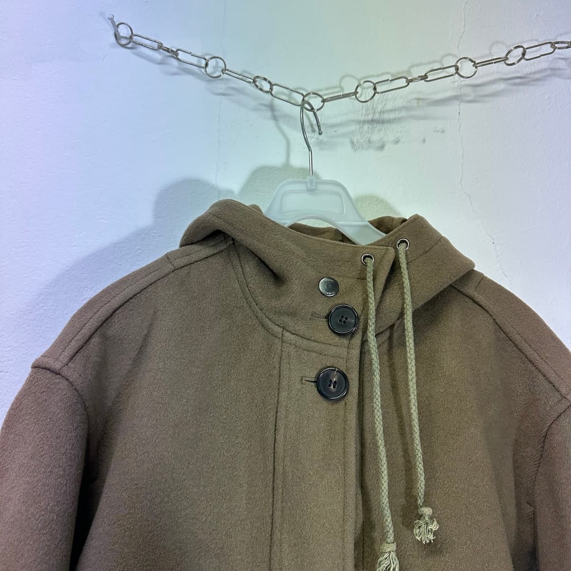 우먼OS 스튜디오톰보이 빈티지카키 오버핏 허리스트링 울 후드롱코트 상품이미지4