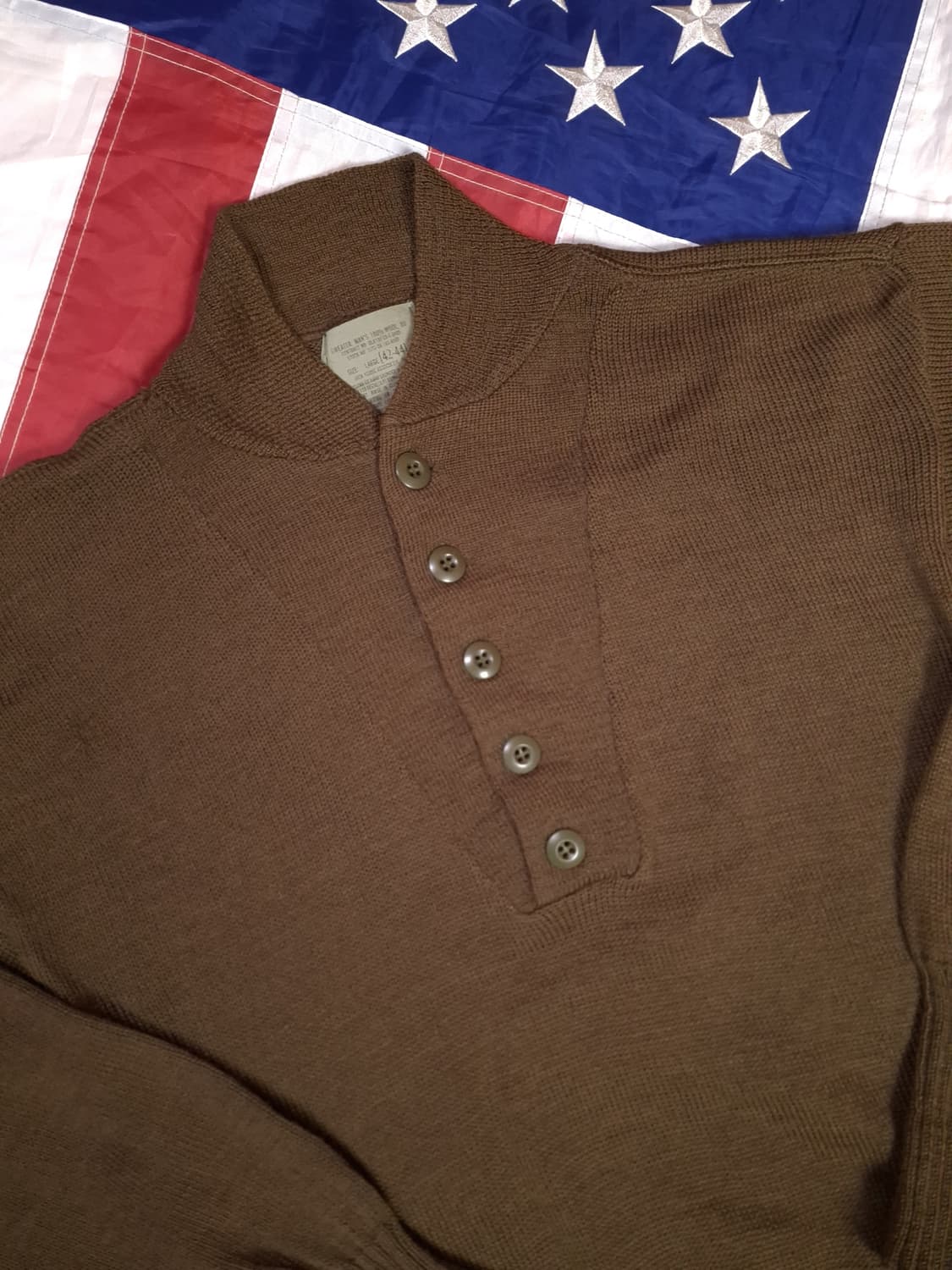 오리지날 90's 미군 지급용 울 브라운 5버튼 코만도스웨터 상품이미지2