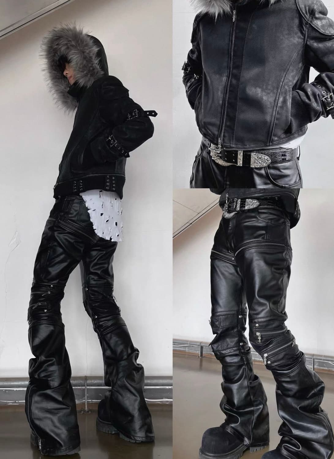 Distressed Waxed Zip Flare Jeans 상품이미지1