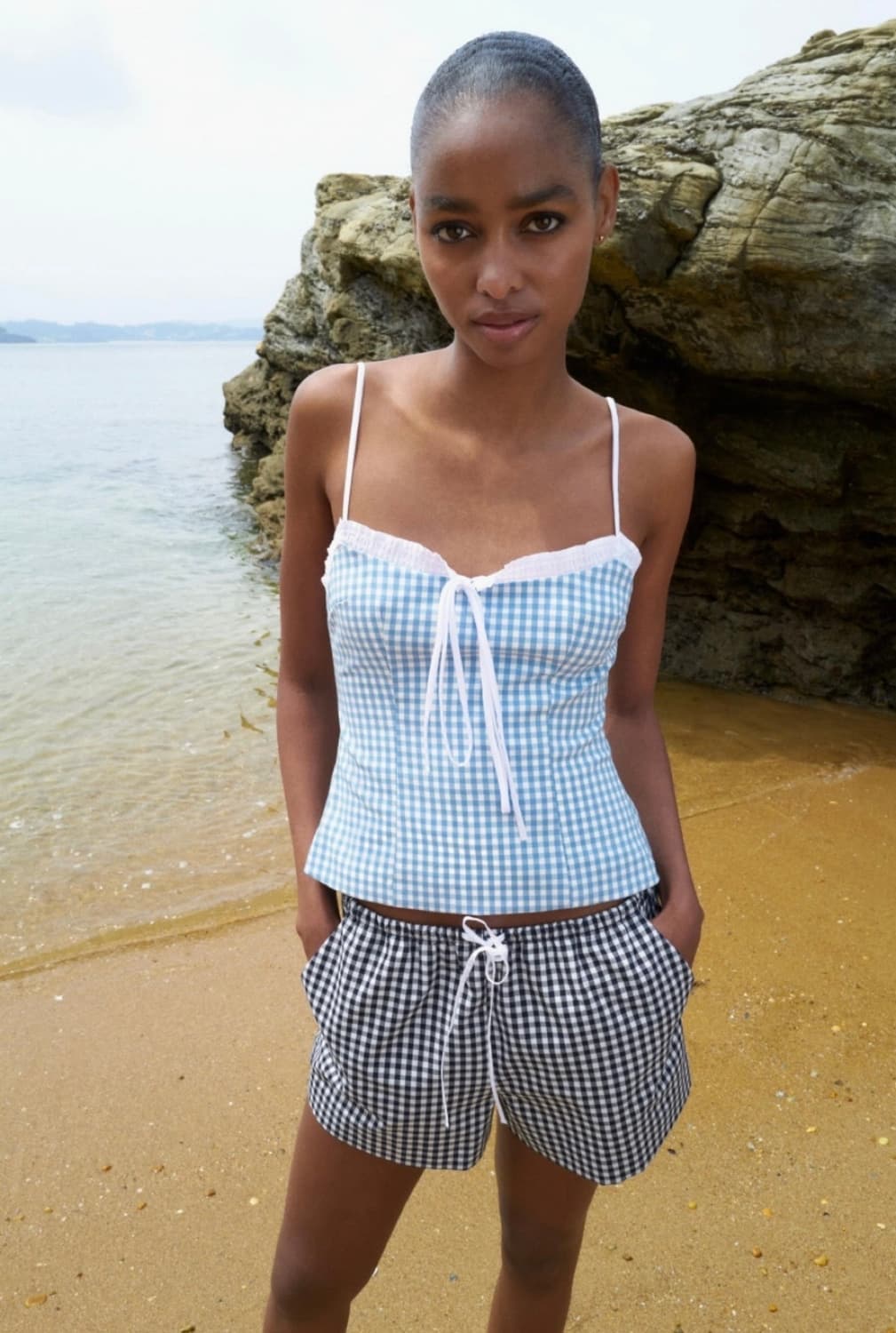 자라 체크 나시 블라우스 L 상품이미지3