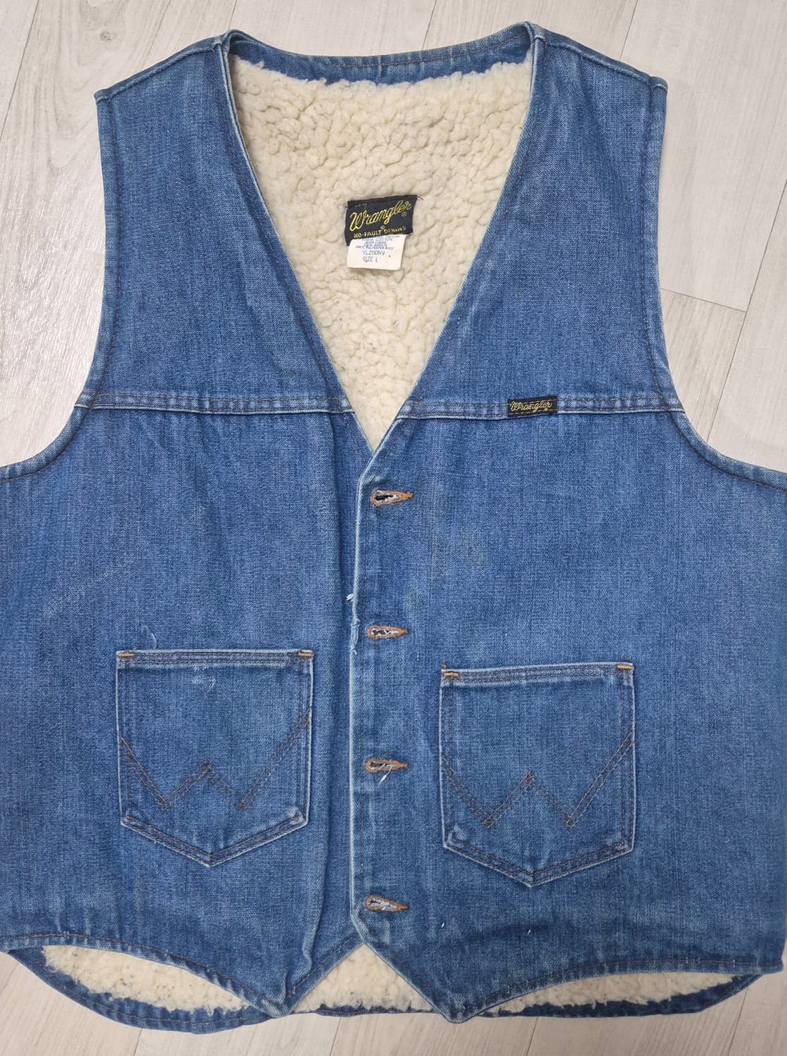 80s Made in USA 랭글러 워크 양털 청조끼 상품이미지1