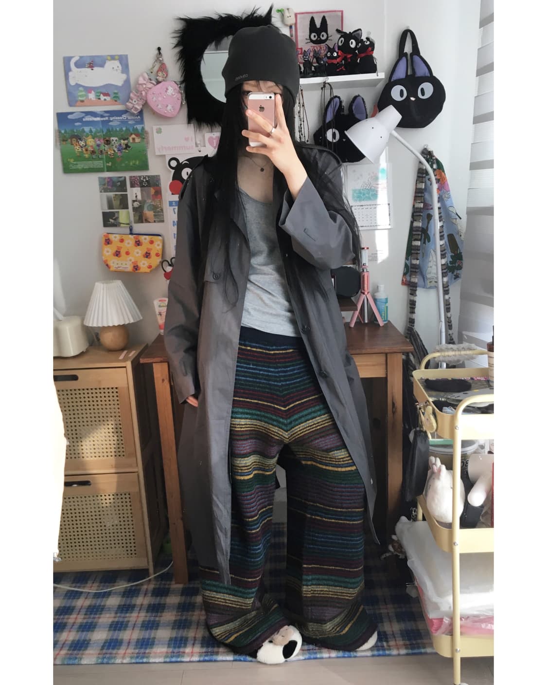 vintage long trench coat charcoal 상품이미지1