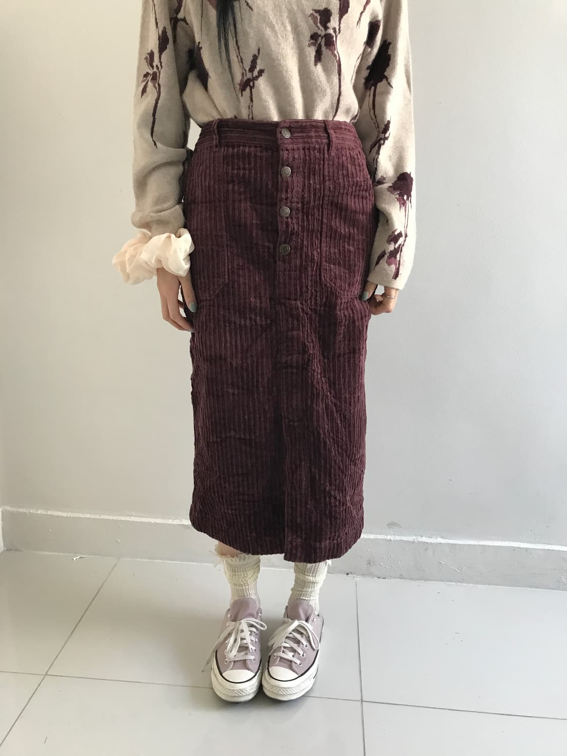 (Vintage)Corduroy button long skirt 상품이미지1