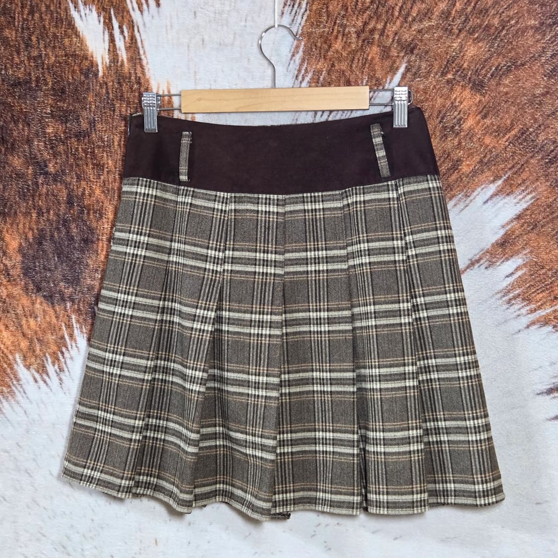 브라운 타탄체크 플리츠 미니 스커트 상품이미지1