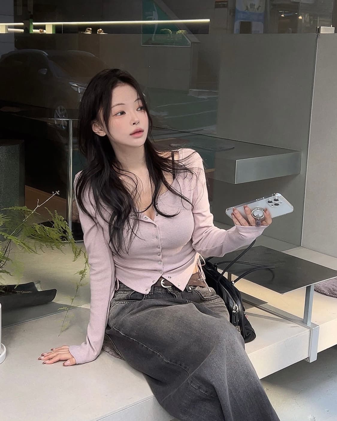 Hypenotic 히프나틱 셔링 크롭 스냅 가디건 핑크 상품이미지2