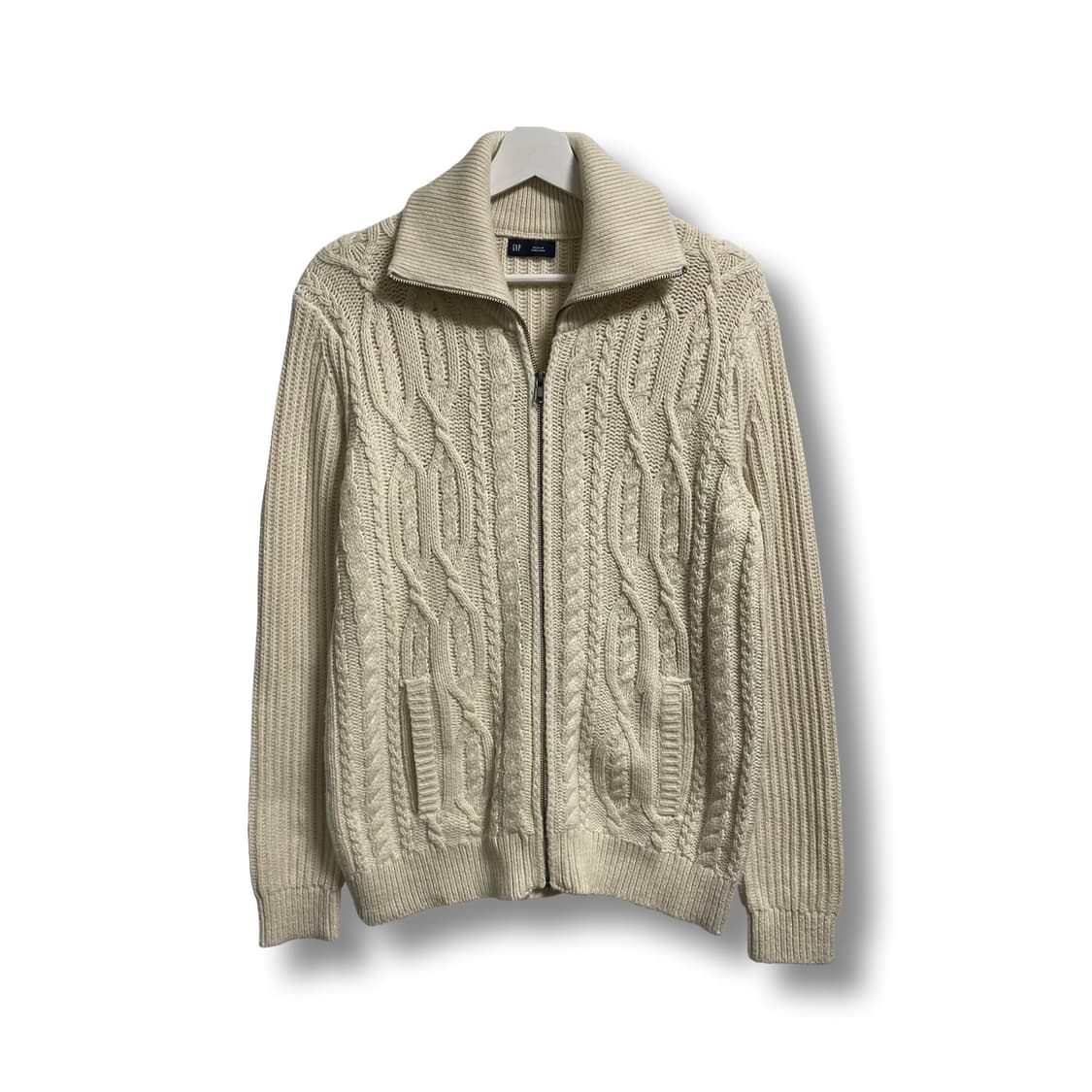 [M] GAP 갭 아이보리 꽈배기 니트 집업 가디건 상품이미지1