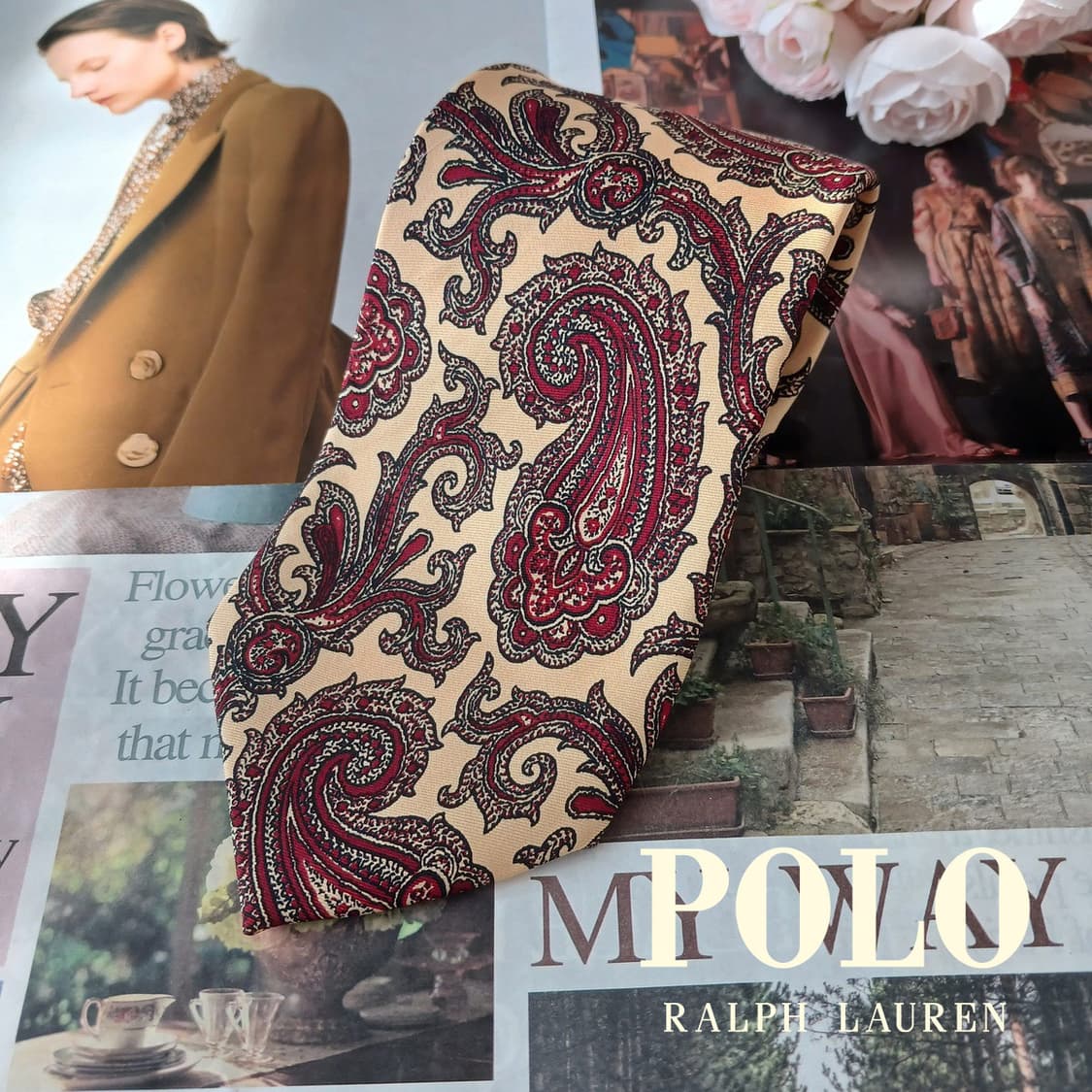 폴로 랄프로렌 실크 베이지 페이즐리 넥타이 9cm A+등급 A19667 상품이미지3