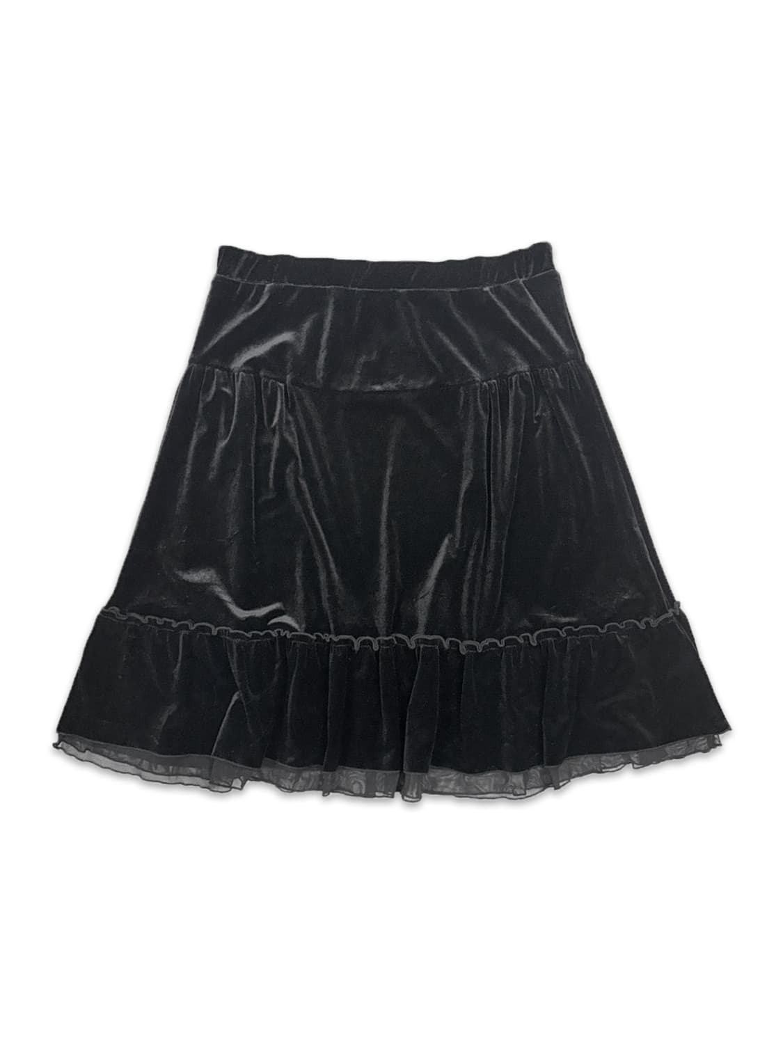 빈티지 블랙 벨벳 프릴 미디 스커트 상품이미지1