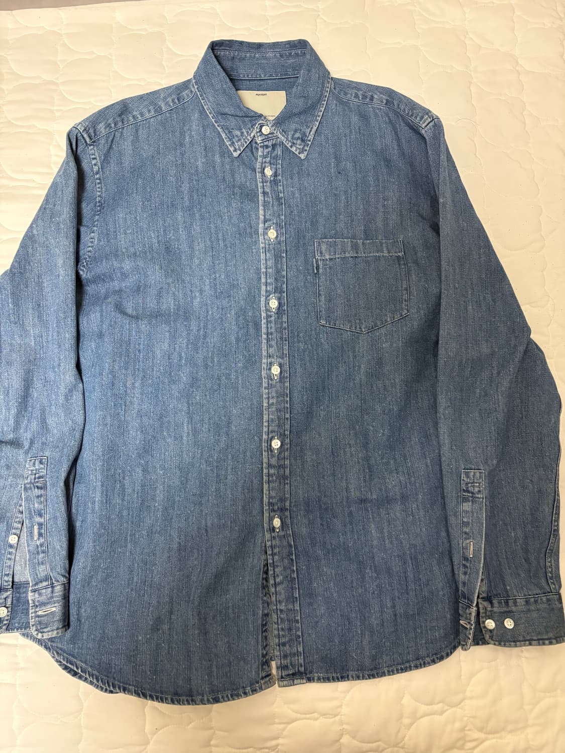포터리 버튼다운 데님 셔츠 미드 블루 4 상품이미지1