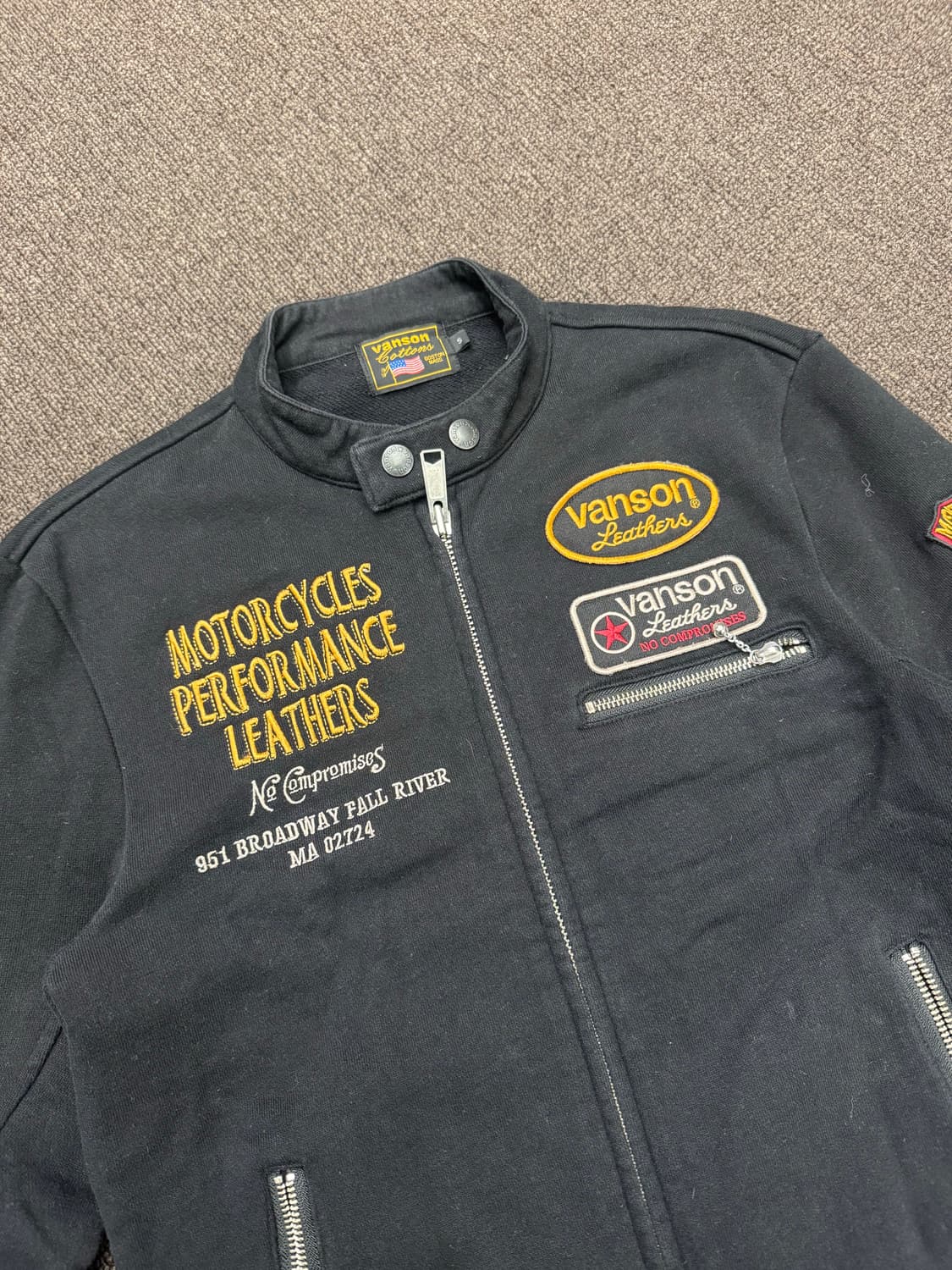 S)밴슨 레더 빈티지 자수 스타 패치 바이커 자켓 상품이미지2