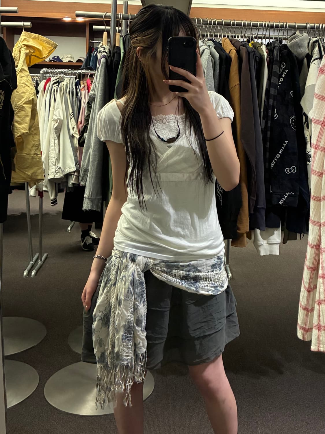 Japanese vintage 여성 꽃무늬 펀칭 머플러(이염) 상품이미지6