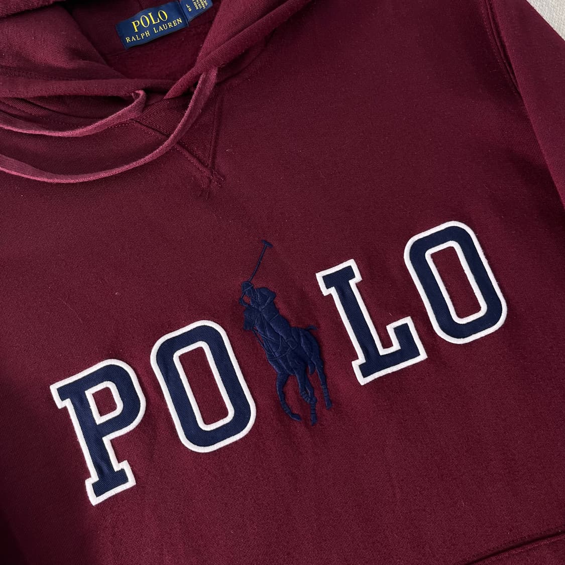 100 폴로랄프로렌 빅로고 스펠아웃 버건디 후드티 상품이미지2