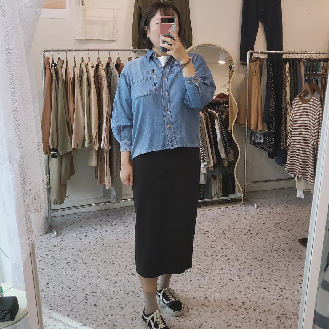 Simple ease 자수 데님셔츠 상품이미지8