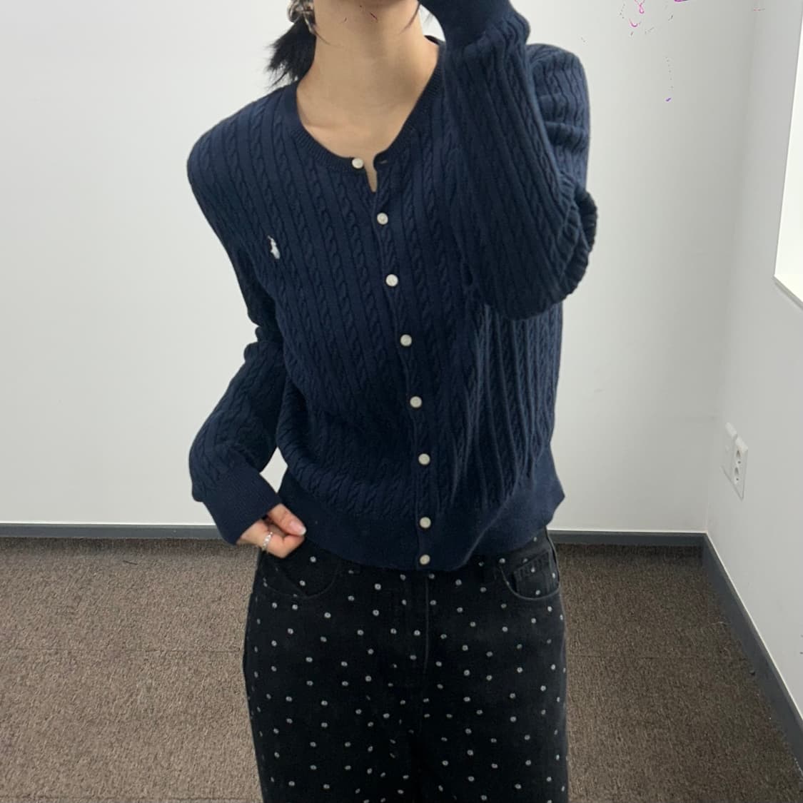Polo 폴로 화이트 포니 네이비 케이블 니트 가디건 상품이미지2