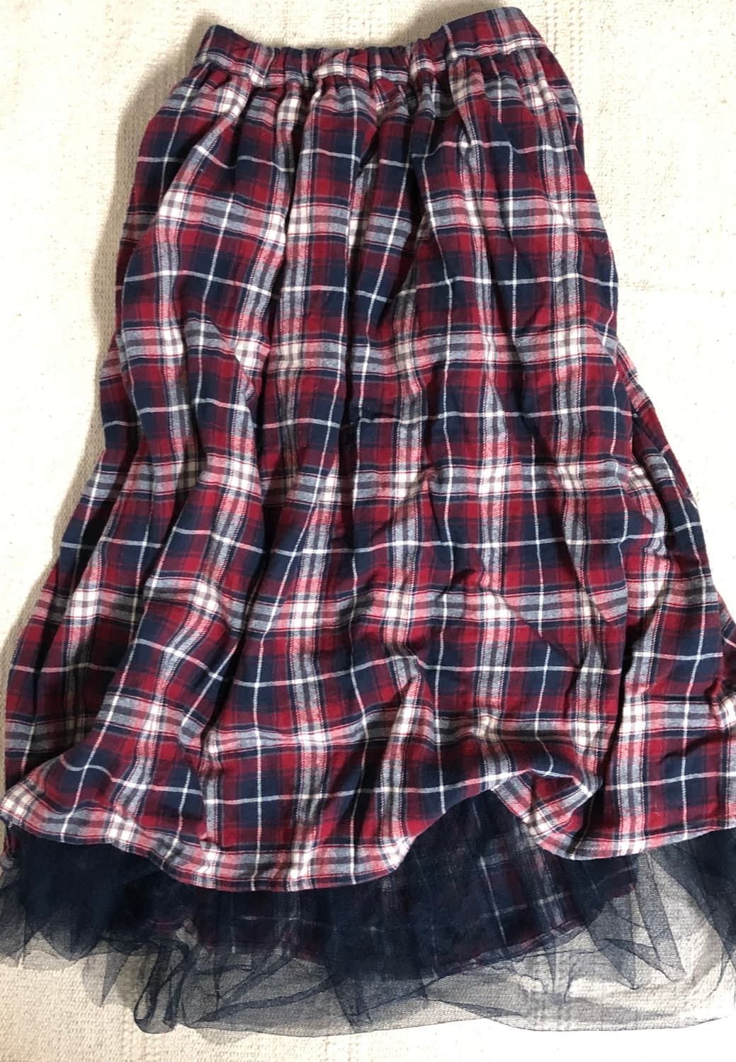 빈티지 레드 체크 튤 레이어 스커트 상품이미지2