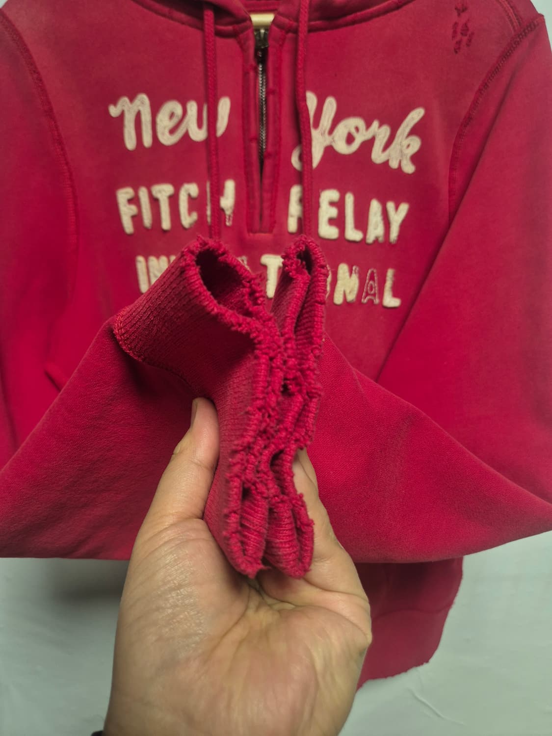 아베크롬비 Y2K 올드스쿨 레드 반집업 후드티 L사이즈(상태A급) 상품이미지4