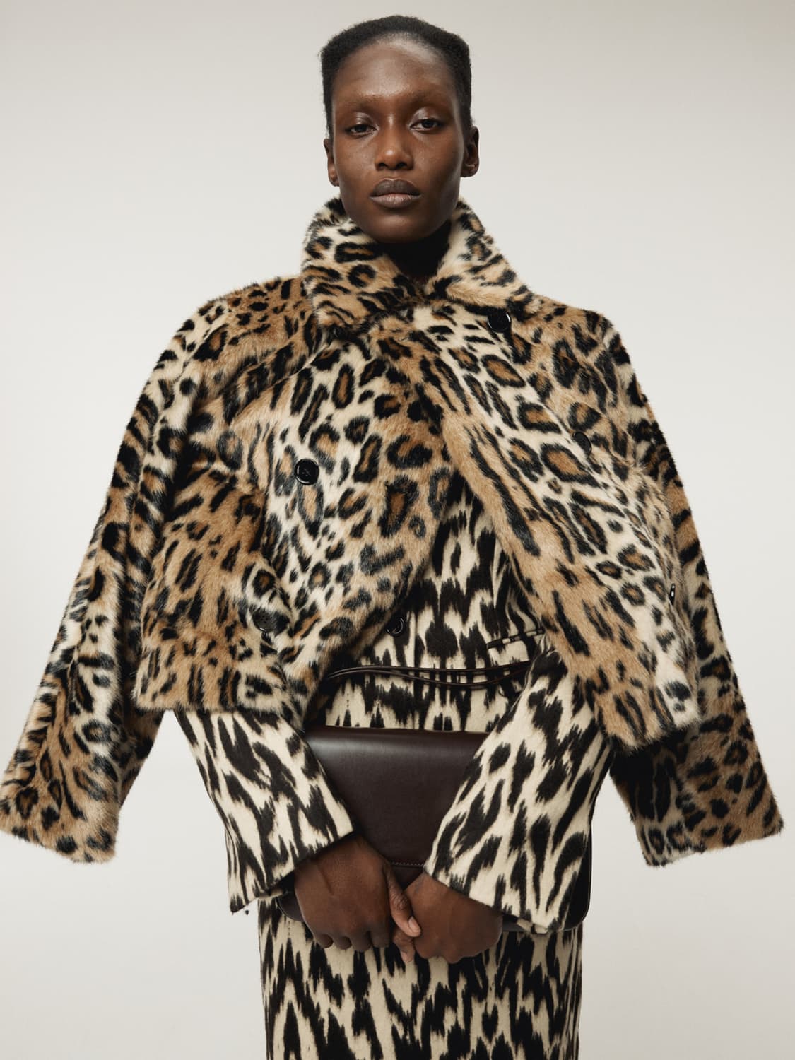 렉토 RECTO 레오파드 폭스 퍼 숏 코트 베이지 상품이미지2