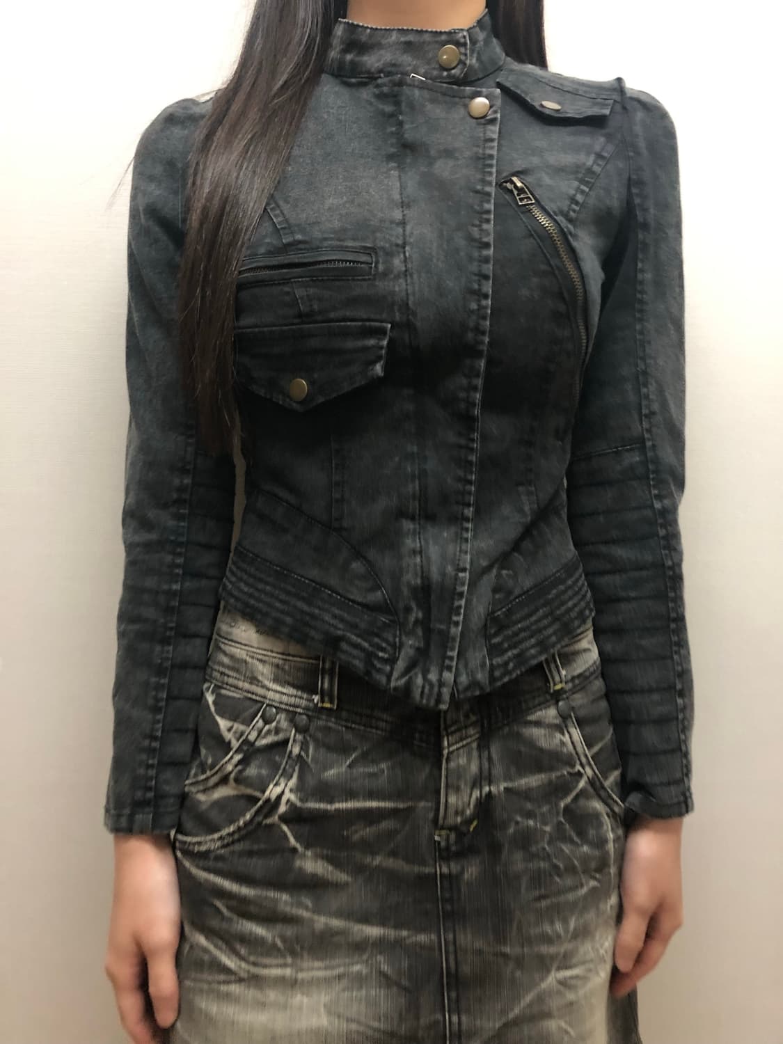 빈티지 블랙 펑크 데님 자켓 상품이미지7