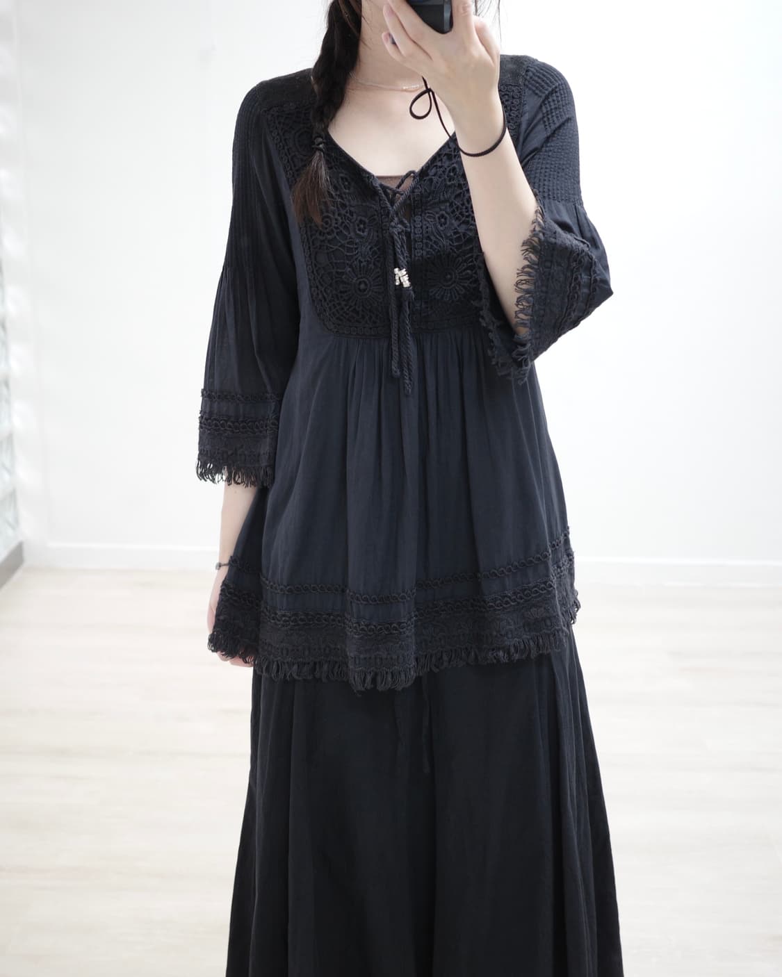 Oriental black tassel blouse 상품이미지1