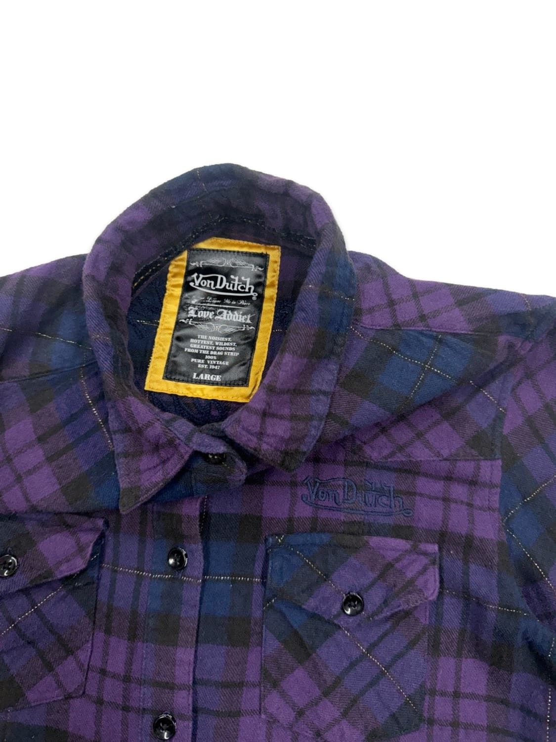 빈티지 Von Dutch 퍼플 체크 셔츠 상품이미지3