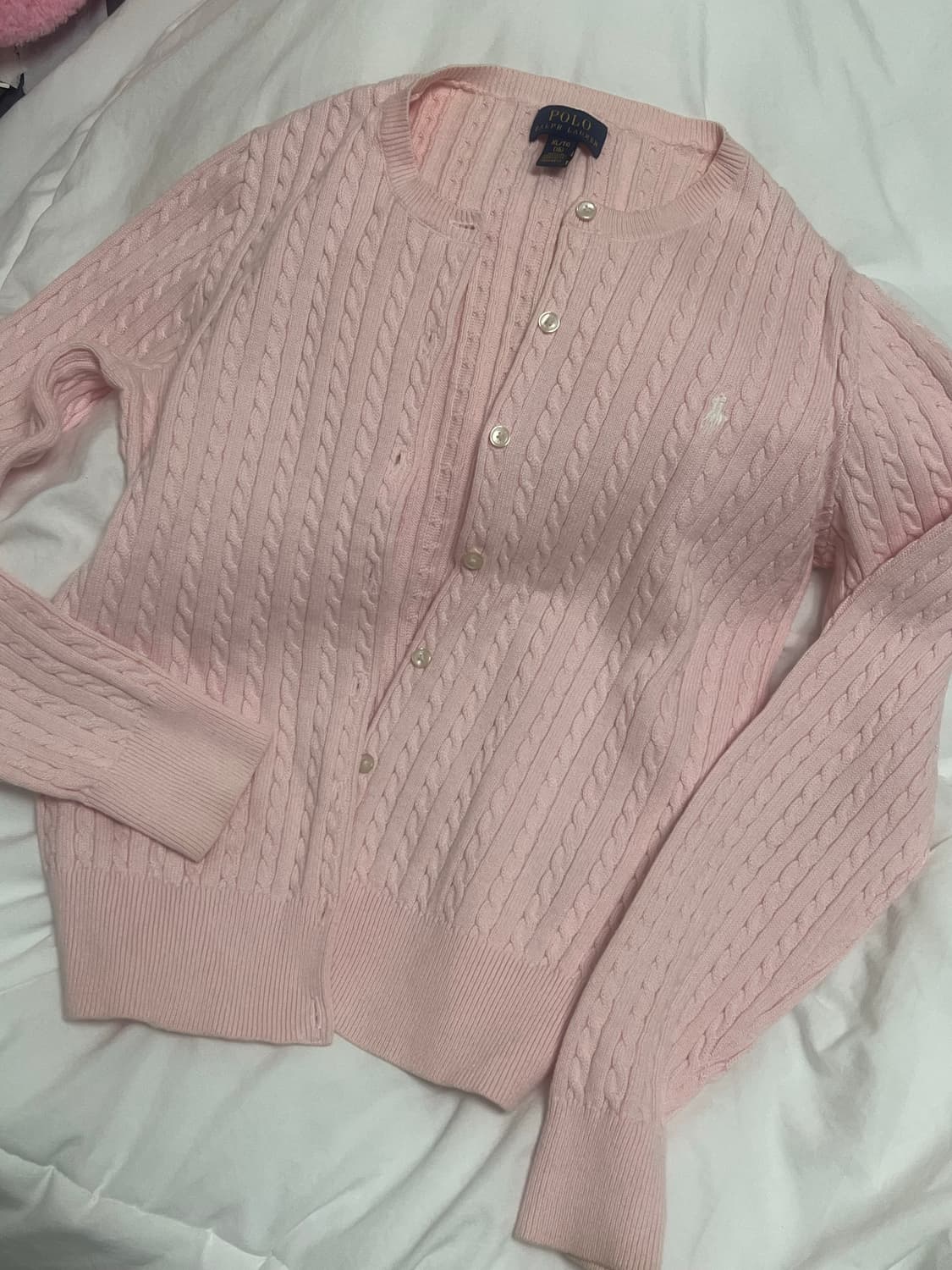 폴로 걸즈 니트가디건 딸기우유핑크 XL 상품이미지1
