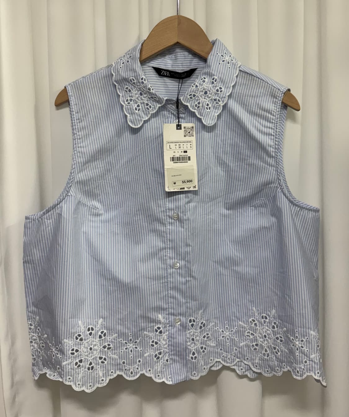 [새상품] Zara 자라 펀칭 레이스 슬리브리스 셔츠 L 상품이미지4