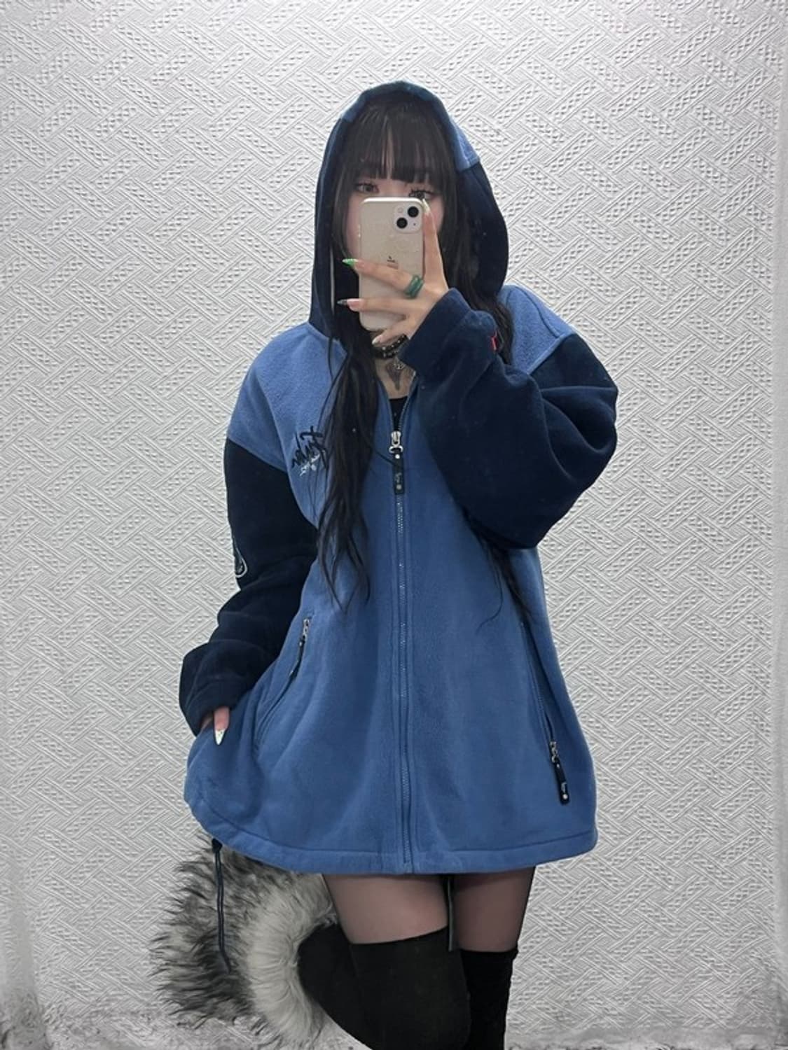 푸부 레트로 90's 딥블루 오버핏 후리스 후드집업 105 C09295 상품이미지1