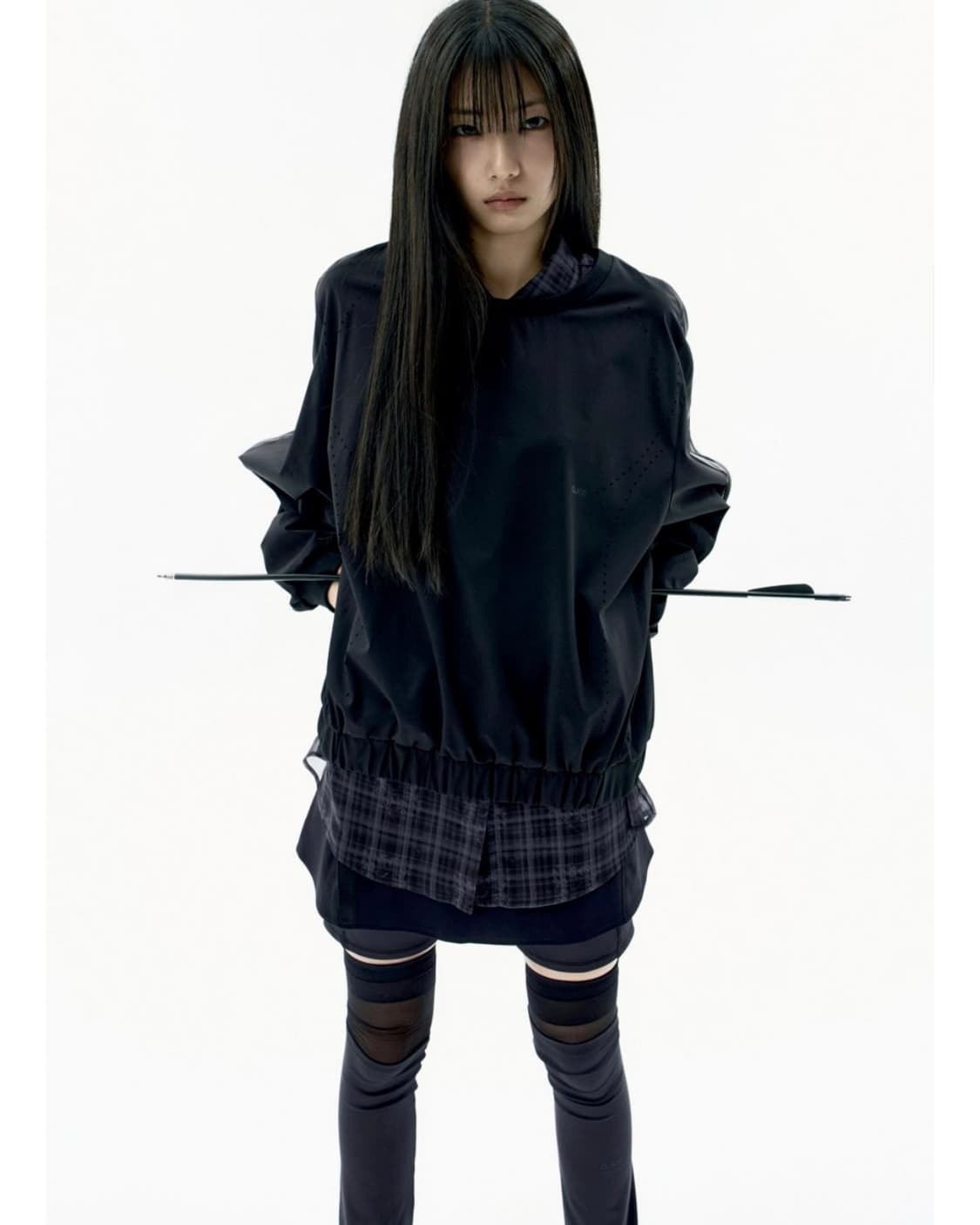 OJOS 오호스 레이어드 메쉬 나일론 스웻셔츠 블랙 상품이미지7