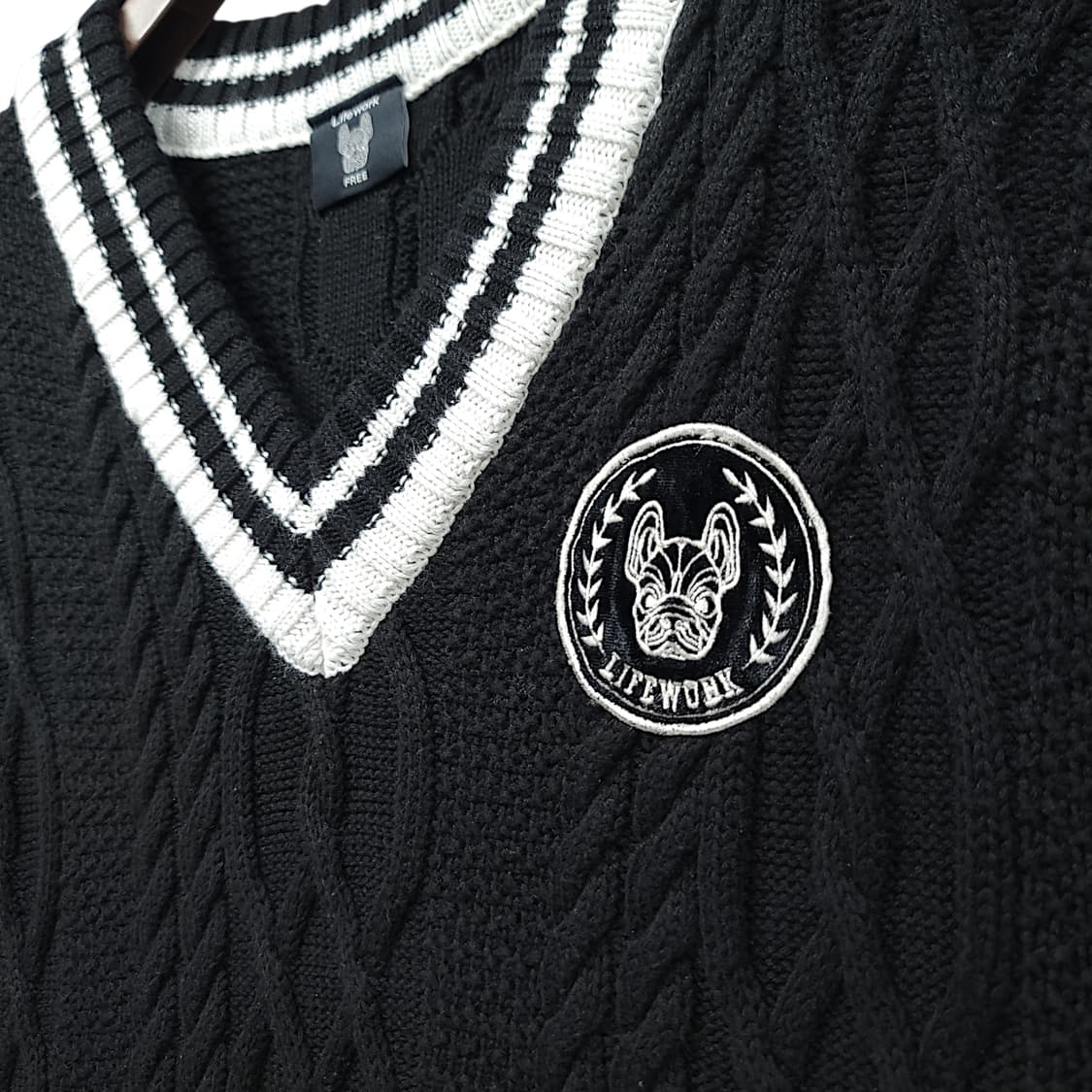 [2XL] 라이프워크 블랙 오버핏 케이블 브이넥 니트 조끼 상품이미지4