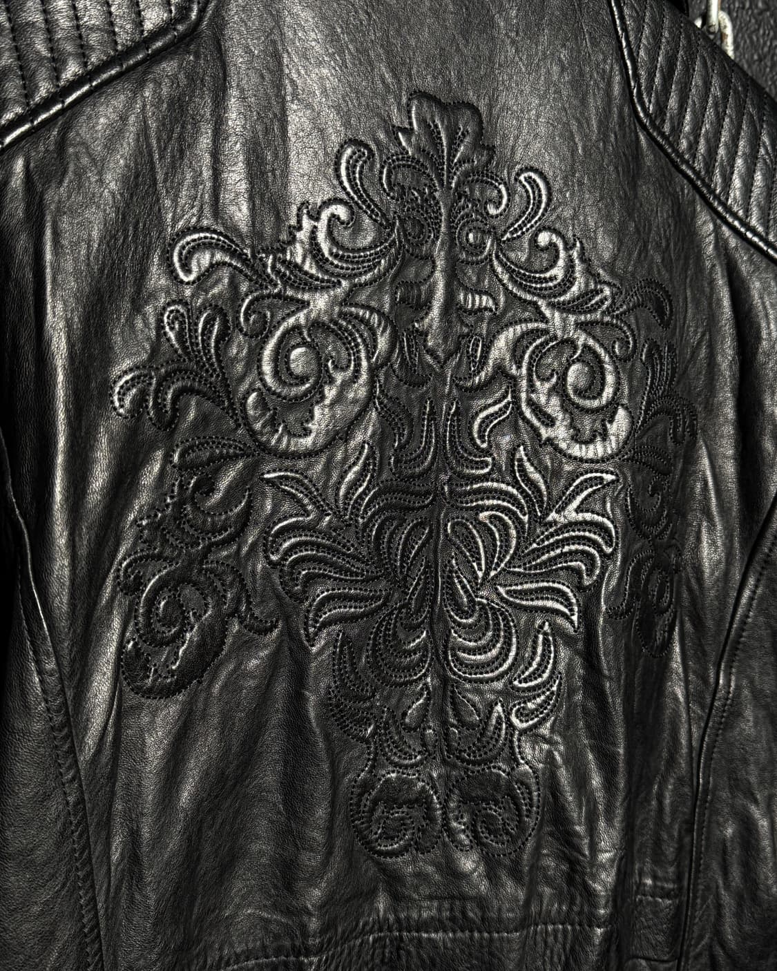 Black Embroidery Leather Rider Jacket  상품이미지3