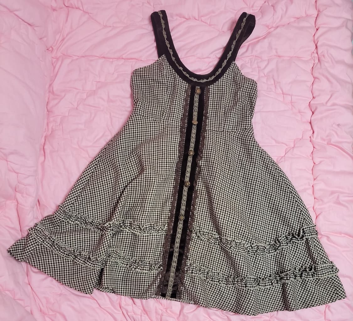 급처상태좋음!액시즈팜 레이스 모직 체크뷔스티에 원피스 드레스 리즈리사st 상품이미지5