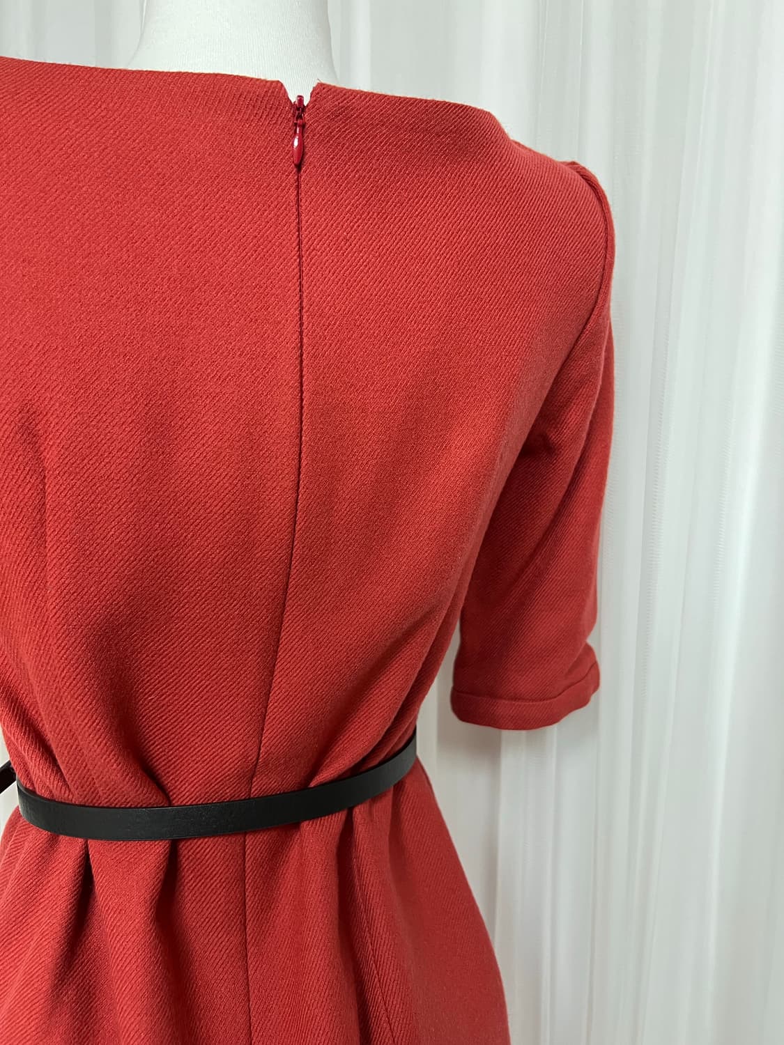 리본 포인트 딥레드 진주버튼 원피스 파티룩 상품이미지8