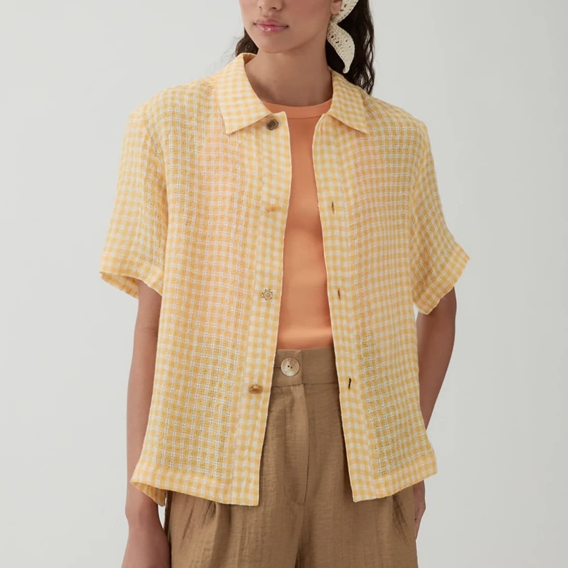 레지나표 린넨 체크 반팔 셔츠 상품이미지1