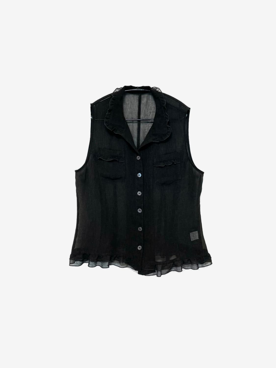 Ruffle Detail Sheer Vest - Dark Brown 상품이미지5
