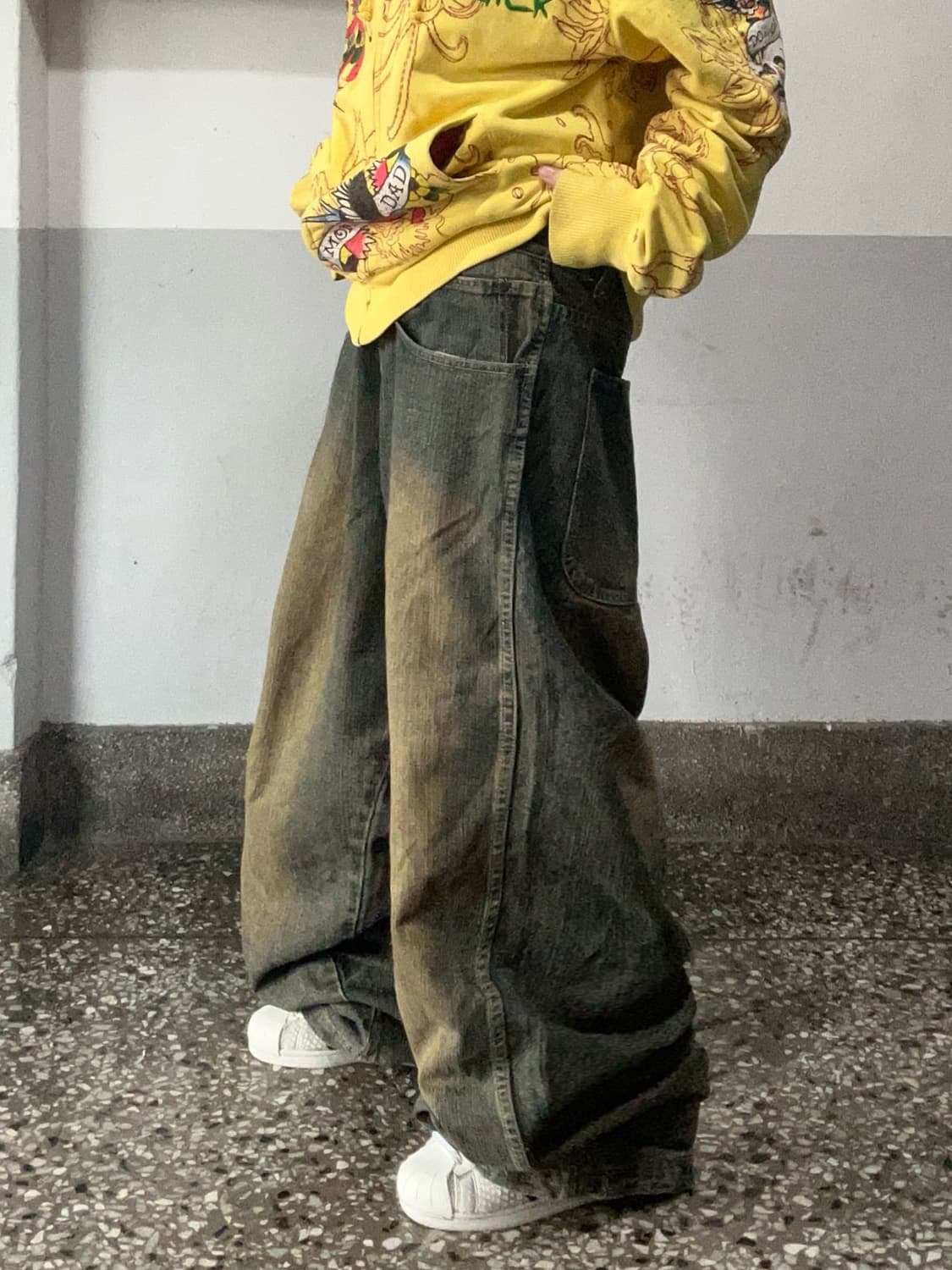 90s 빈티지 샌드워싱 데님 와이드팬츠 상품이미지3