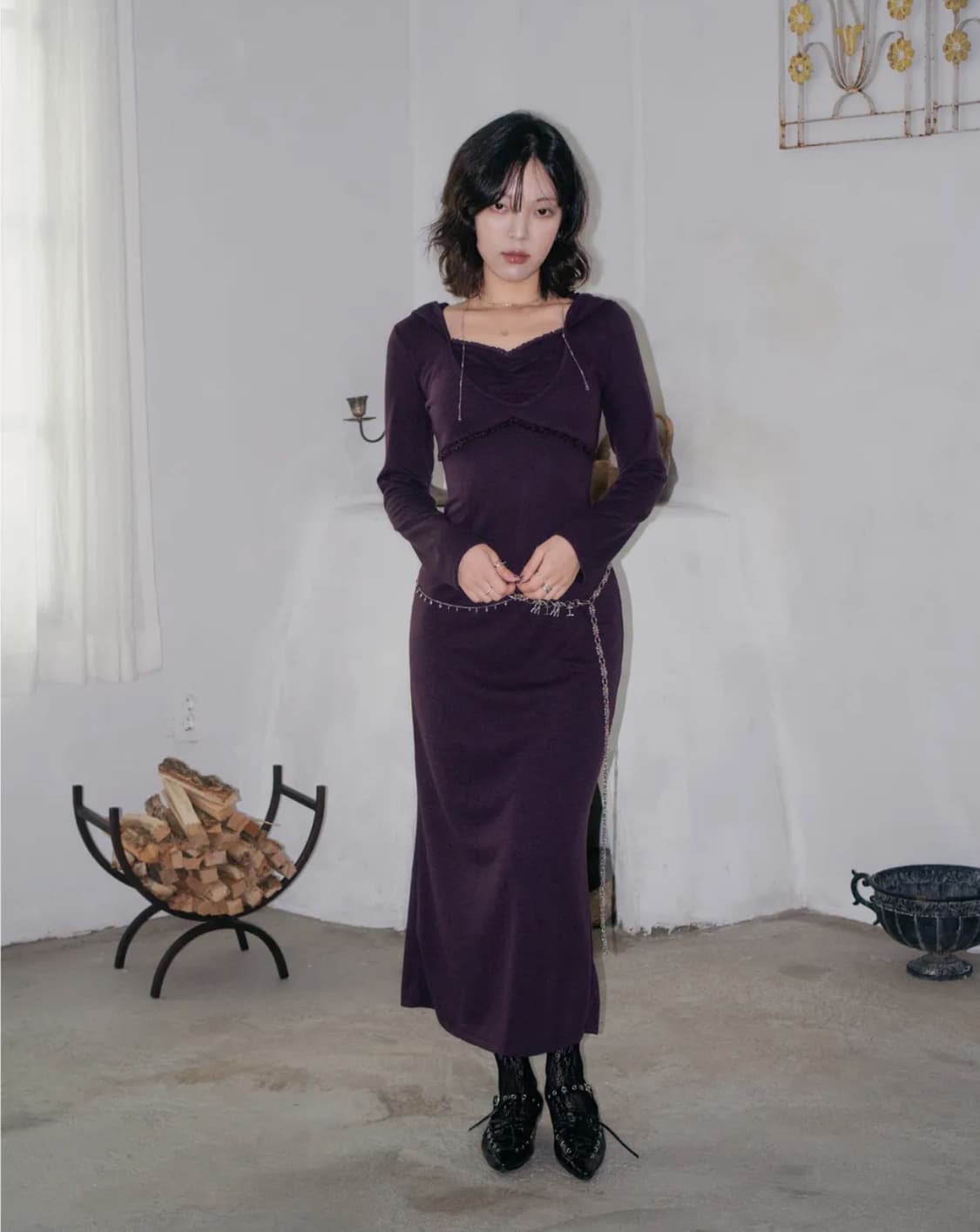 미미몽드 레이스 후드 드레스 (퍼플) Lace hoodie dress 상품이미지2