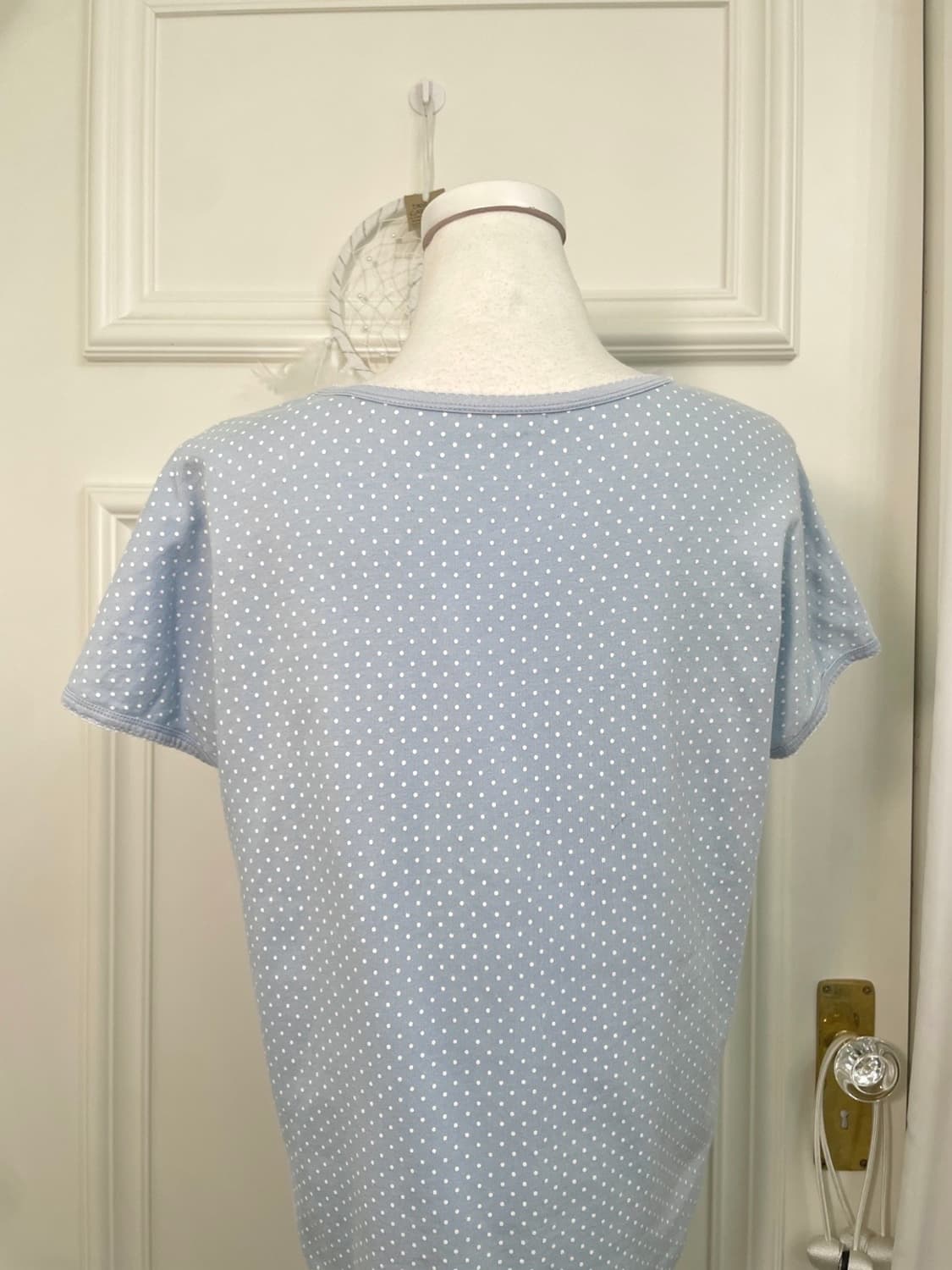 sky blue white dot half top 상품이미지4