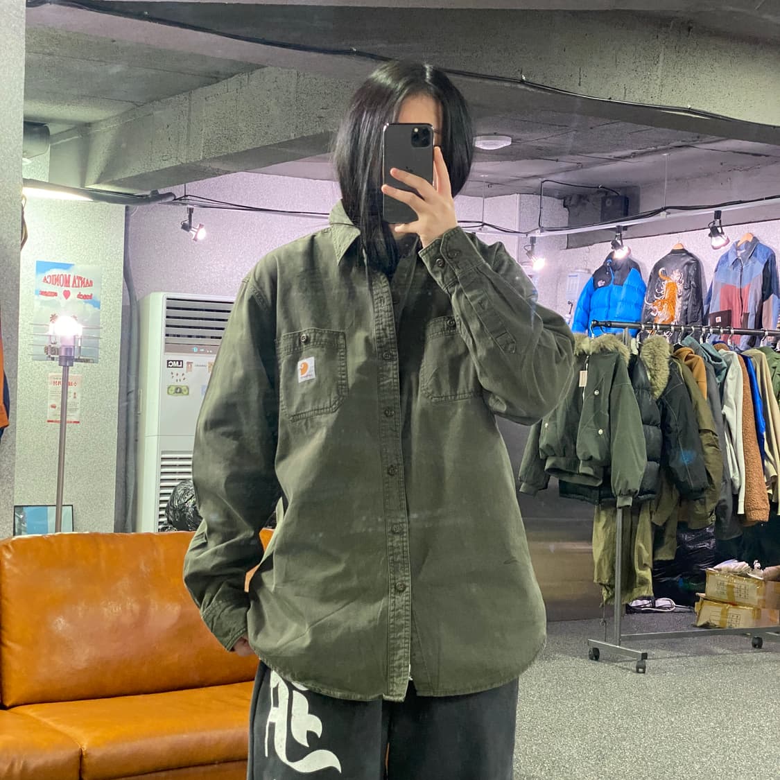 칼하트 패치로고 투포켓 카키 셔츠 B3166 상품이미지1