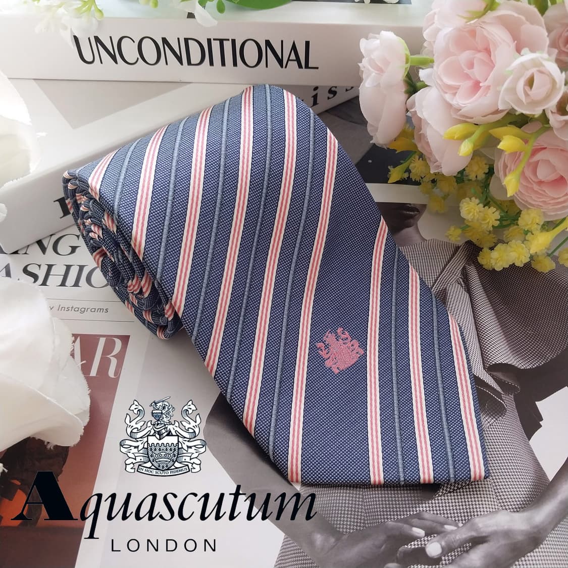 아쿠아스큐텀 블루 스트라이프 넥타이 9.2cm S~A+등급 K2506 상품이미지1