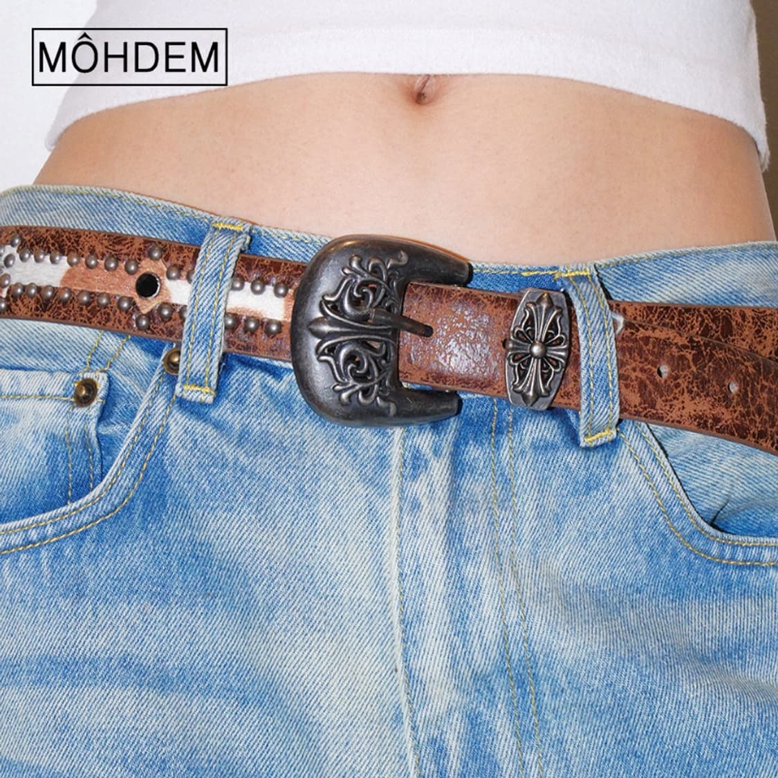 [Unisex] 웨스턴 송치털 카우 에스닉 가죽벨트 상품이미지2