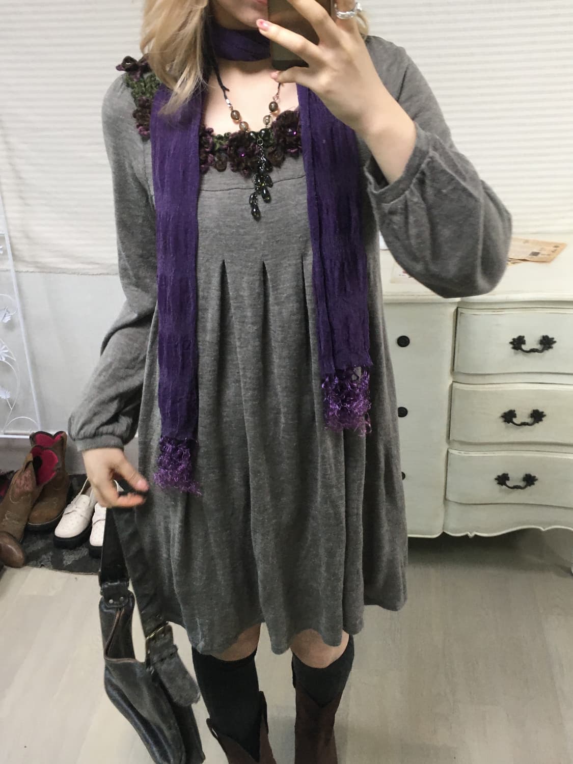 jpn vintage 그레이 브라운 플라워 베이비돌 원피스 상품이미지1