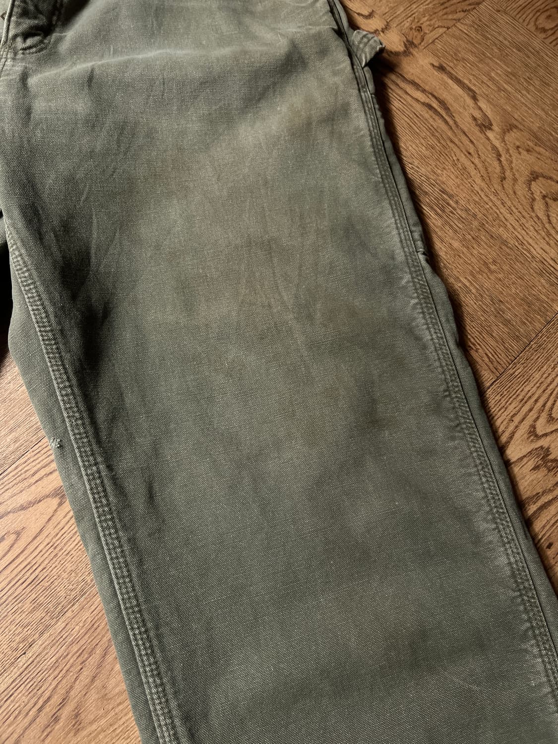 [36]칼하트 USAMade 더티워싱 모스그린 싱글니 체크라이닝 워크팬츠 상품이미지6